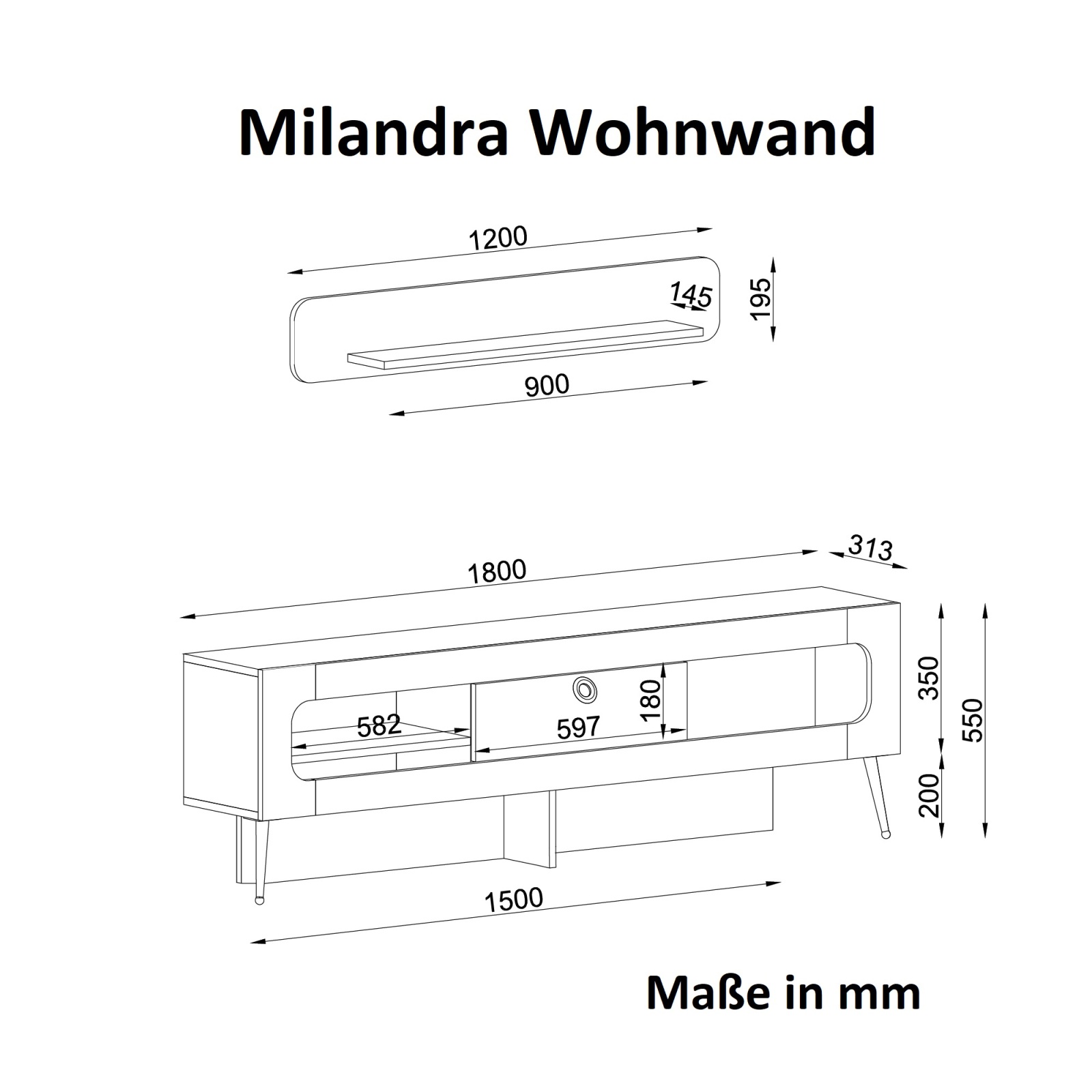 2-teilige Wohnwand - braun-dunkelgrau-grün - 180 cm