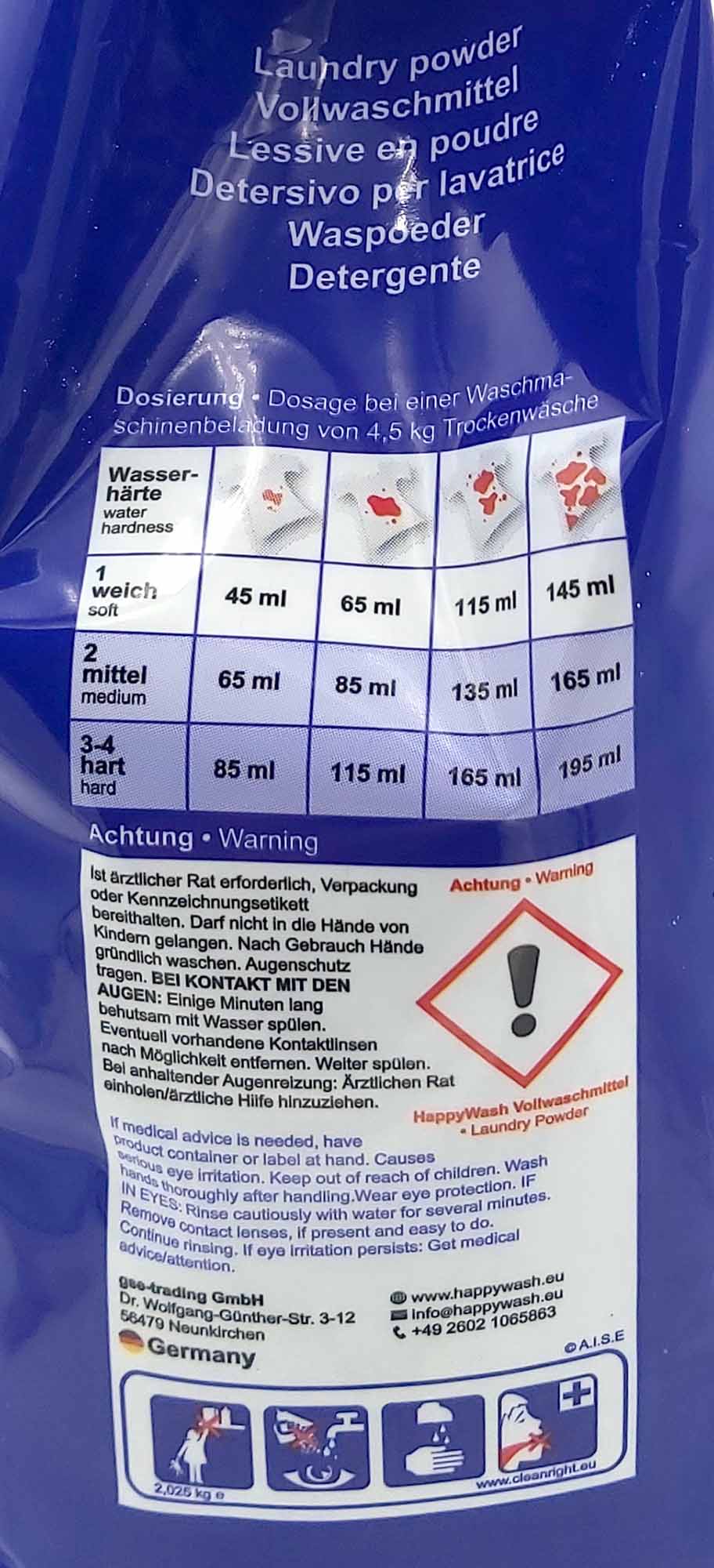 Vollwaschmittel 30 Wäschen von Happy Wash 2,025 kg