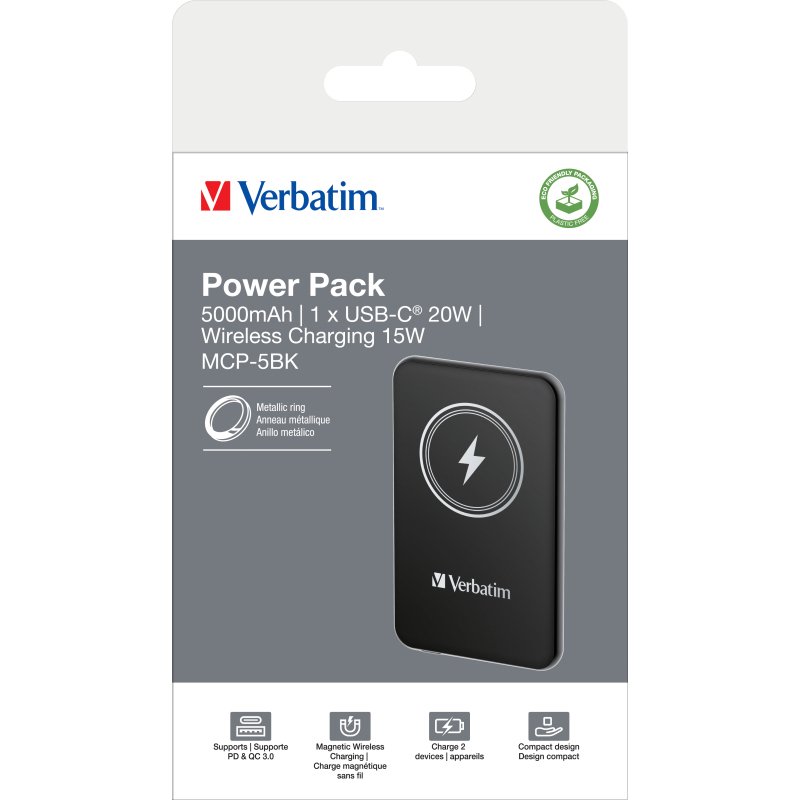 Verbatim Charge 'n' Go Lithium Polymère (LiPo) 5000 mAh Recharge sans fil Noir
