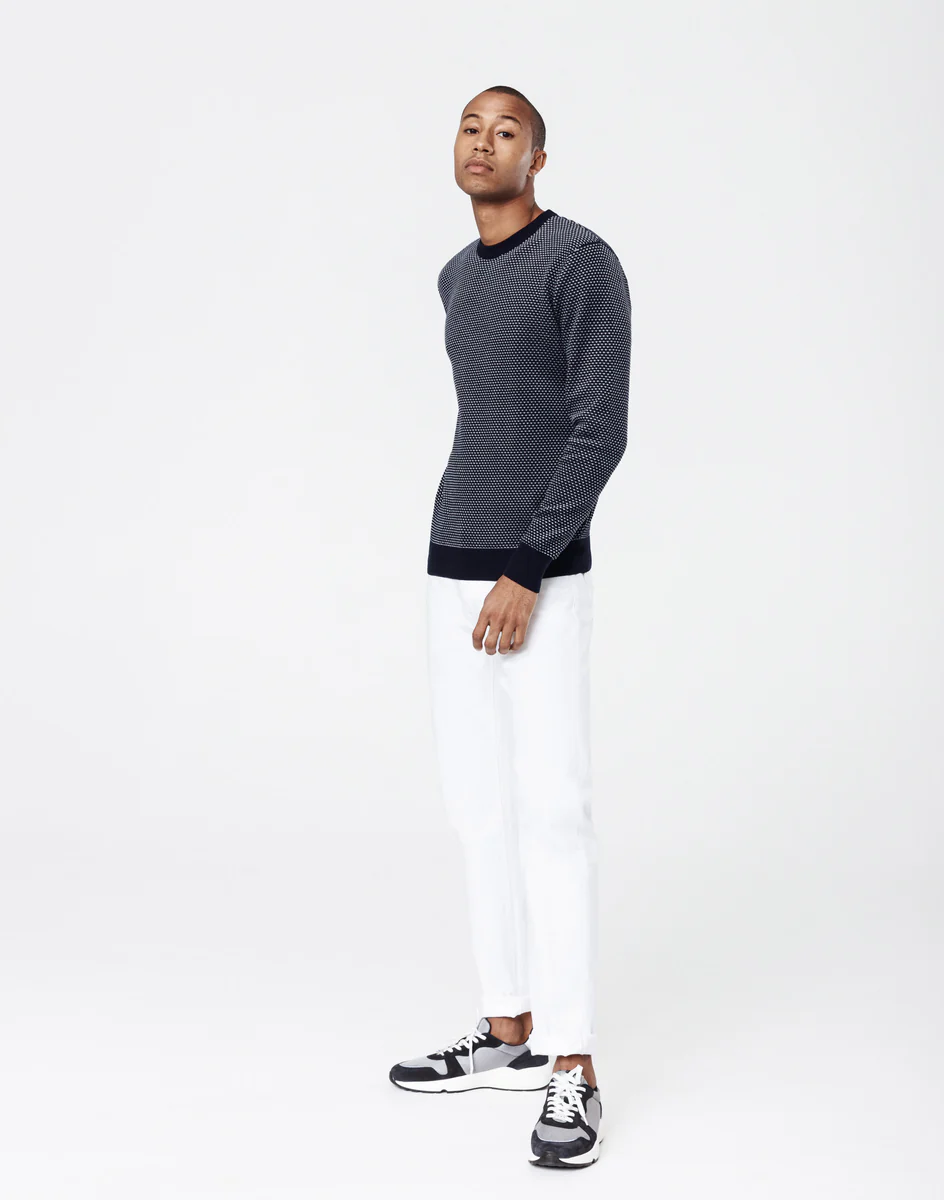 Pull col rond blanc/marine 