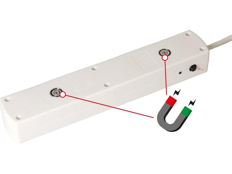 Max Hauri Steckdosenleiste SafetyLine 5x T13 mit USB A, Wei Mehrfachsteckdose mit Clip-clap Stecker Typ12, Kombi-Überstromschutz- Schalter und USB-Charger 2x TypA 2.4A