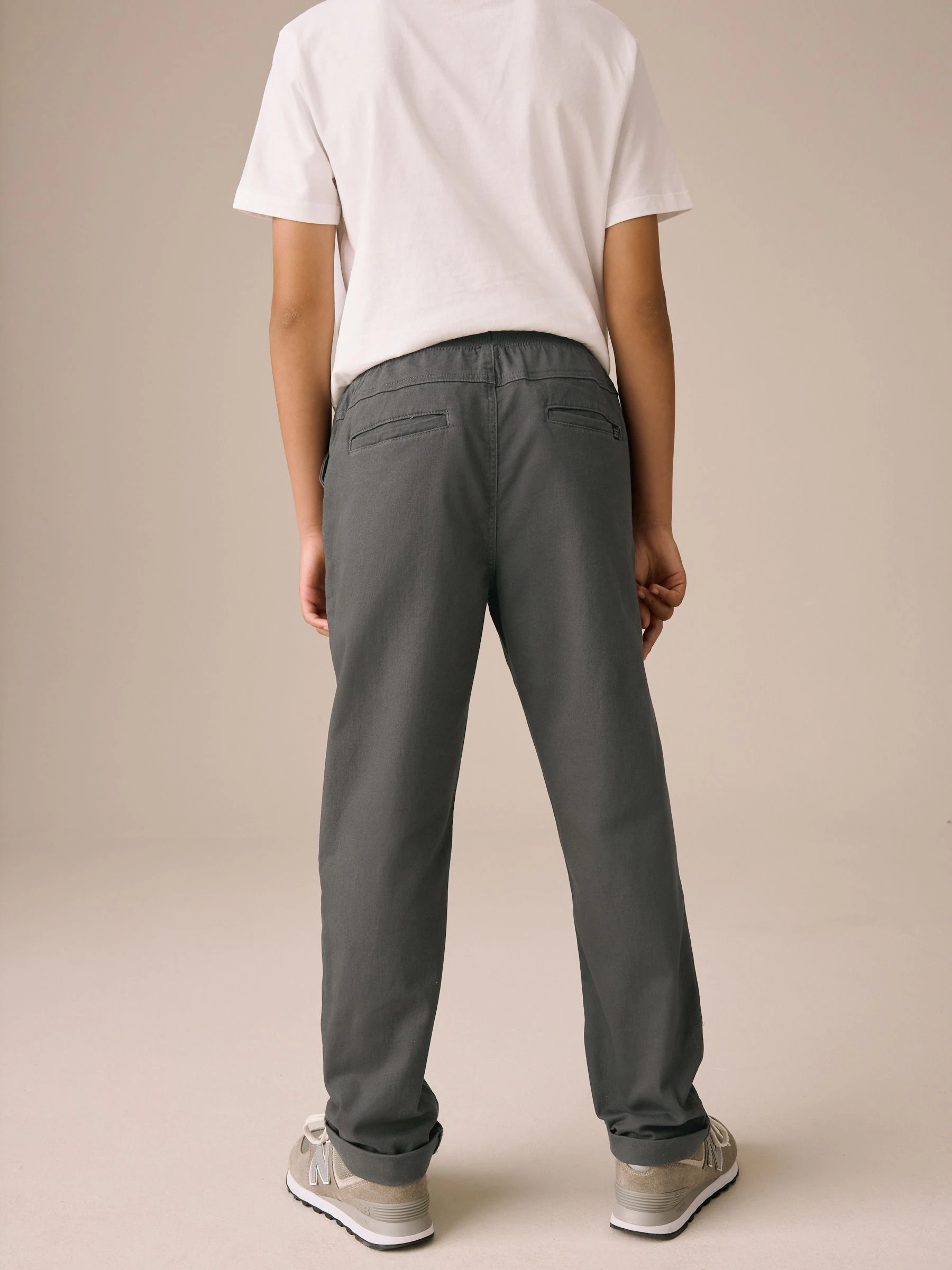 Antraciet - Broek met geribde elastische taille (3-16 jr)