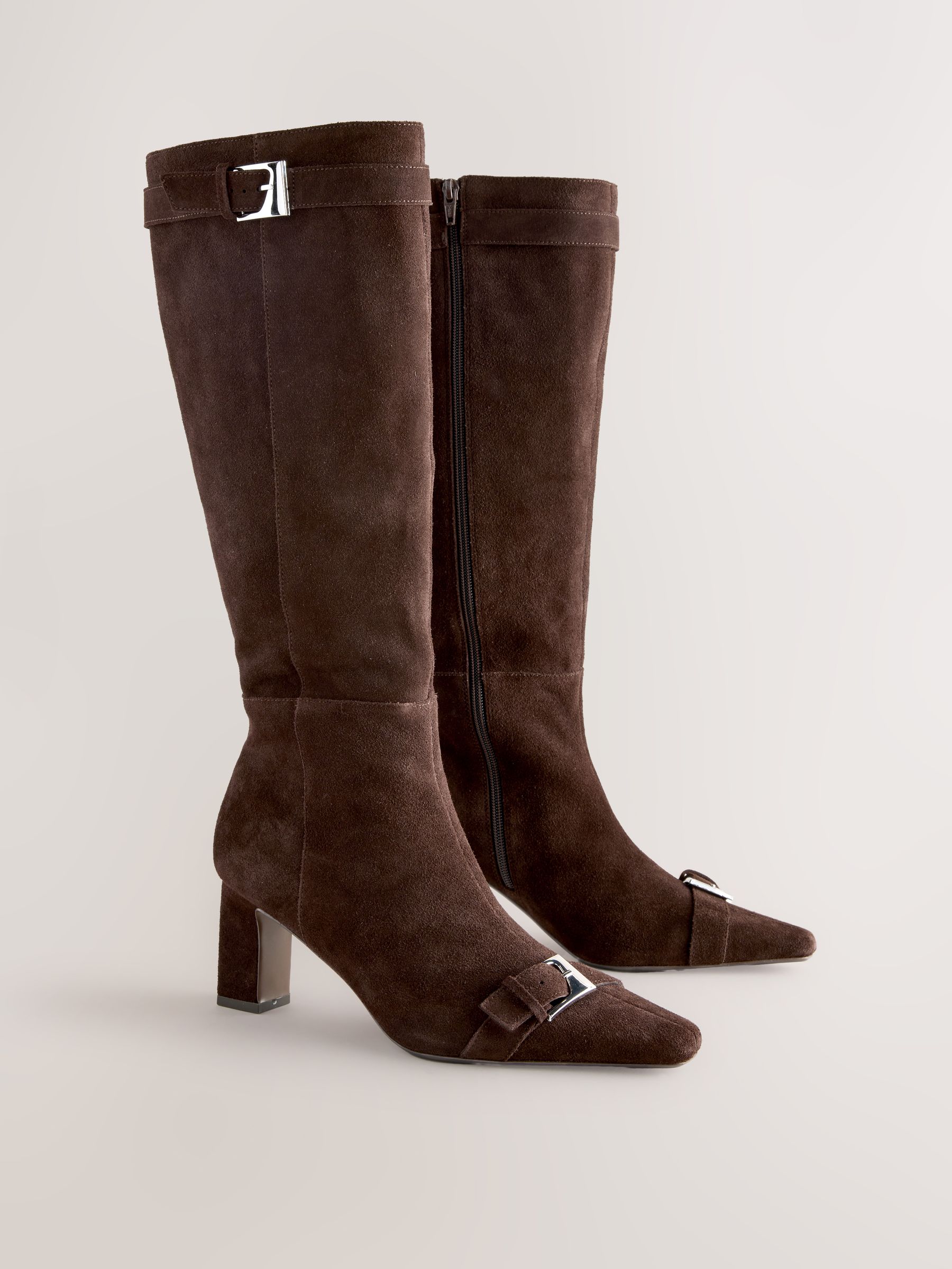Chocoladebruin suède - Forever Comfort® Buckle Toe Detail Knee High Boots