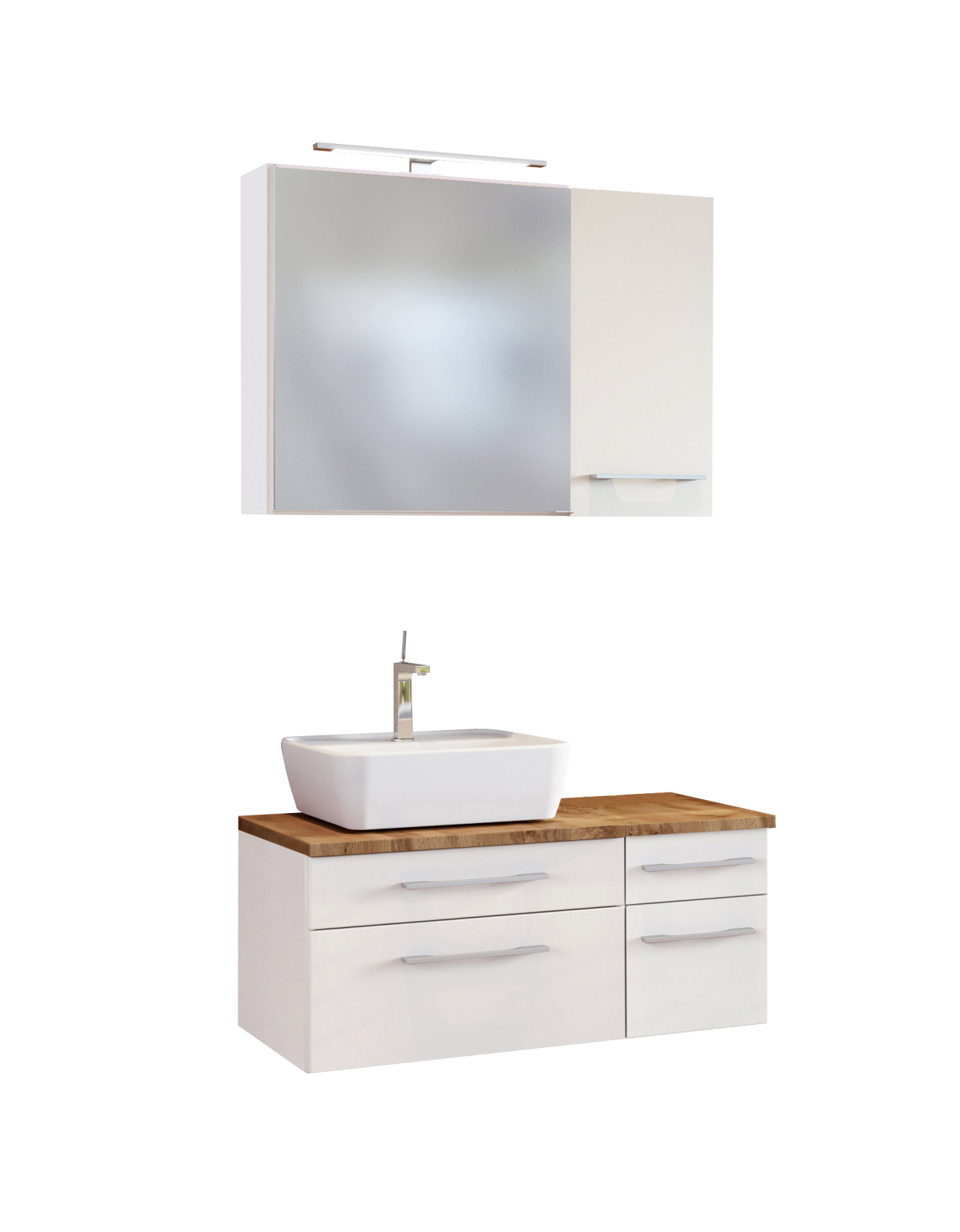 3-teiliges Badmöbel-SetDAVOS - weiß - 90 cm breit - Becken links
