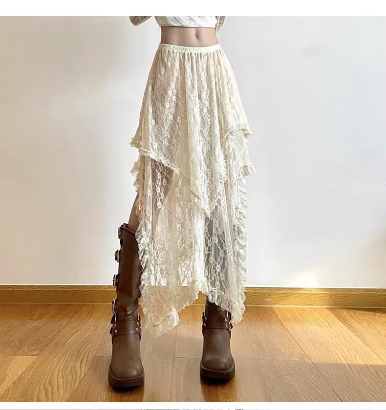 Jerolenea - Asymmetrische A-lijn rok met elastische taille en effen ruches