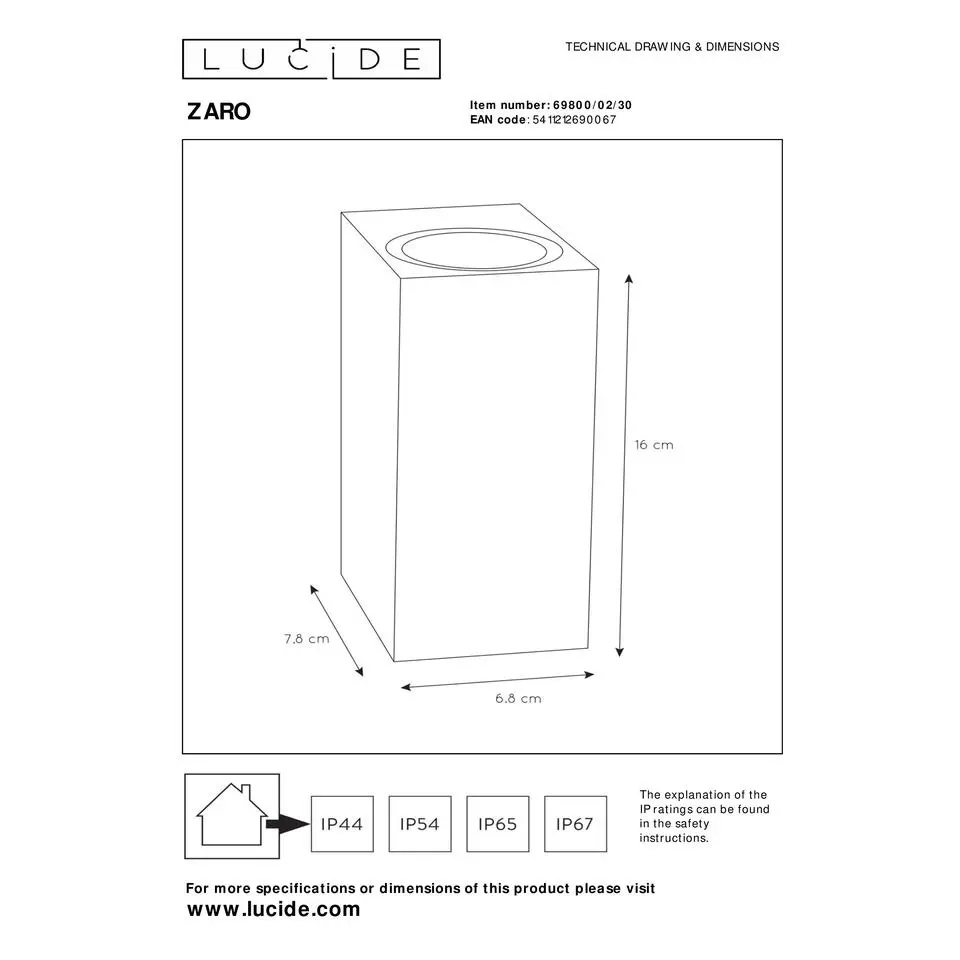 Lucide ZARO Wandspot - Zwart