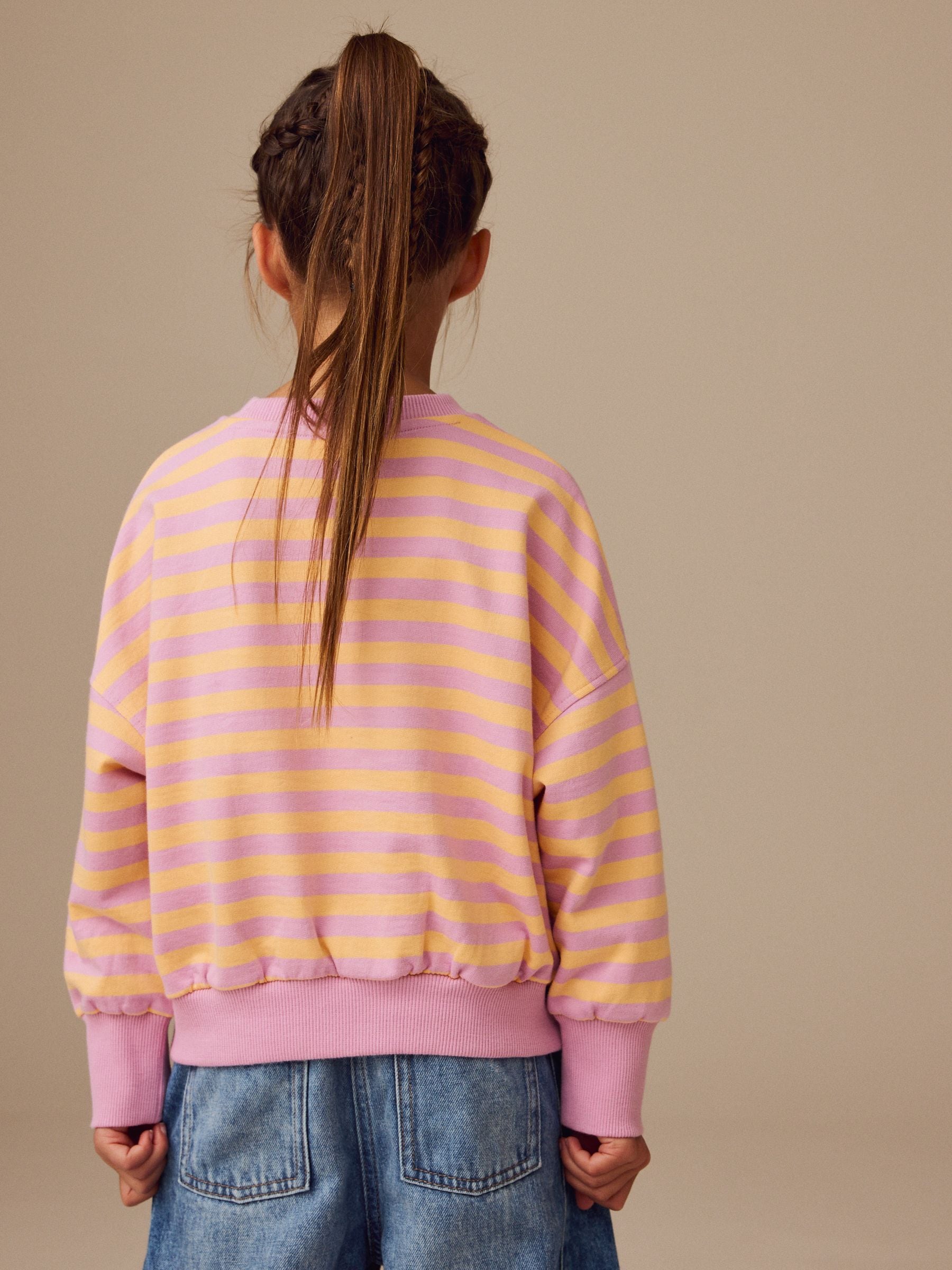 Roze/oranje - Gestreept 100% katoenen sweatshirt (3 - 16 jr)