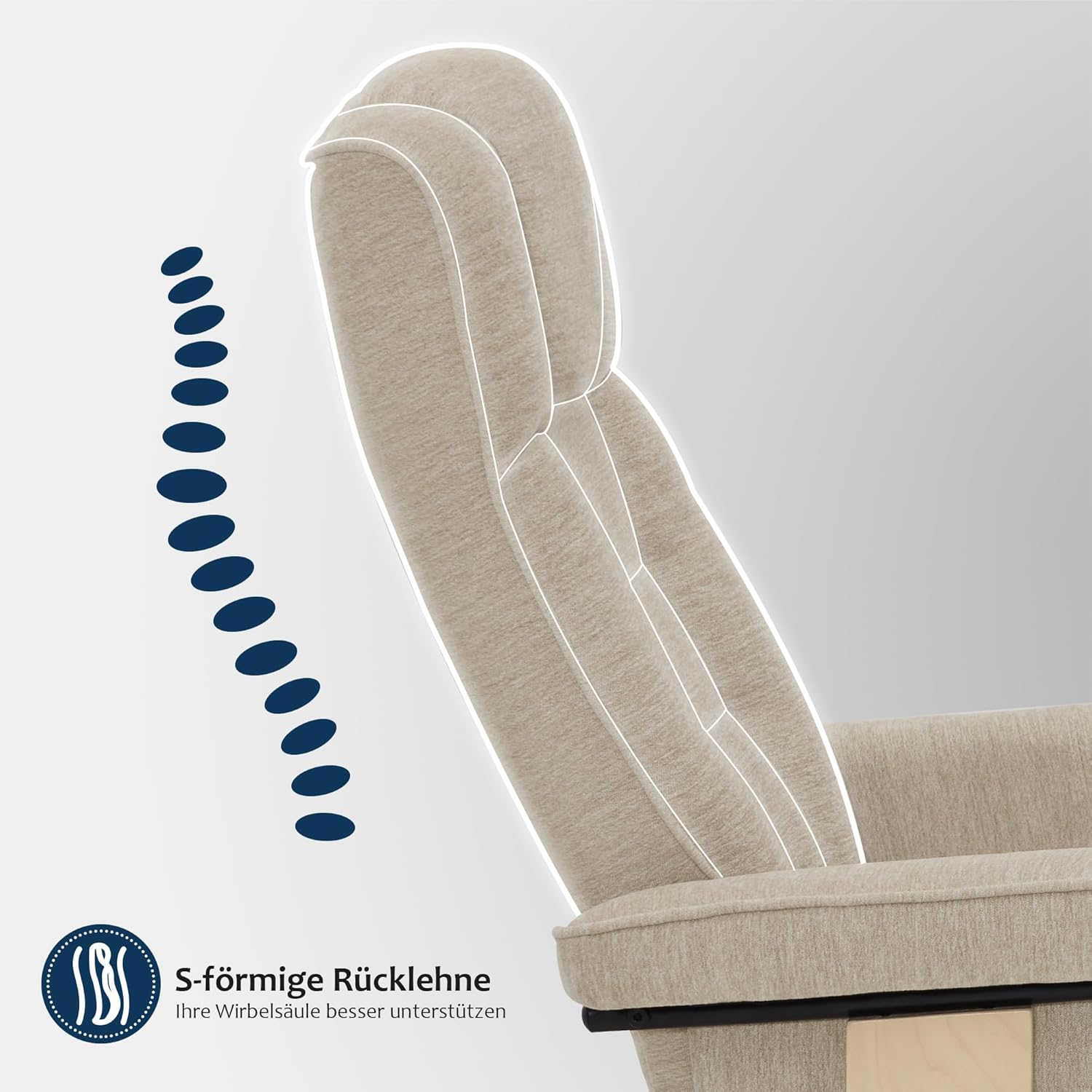 M MCombo Relaxsessel mit Hocker, 360° drehbarer Fernsehsessel mit Liegefunktion, bis 120 Kg belastbarer TV-Sessel, moderner Ruhesessel für Wohnzimmer, 9019 (Stoff, Beige)