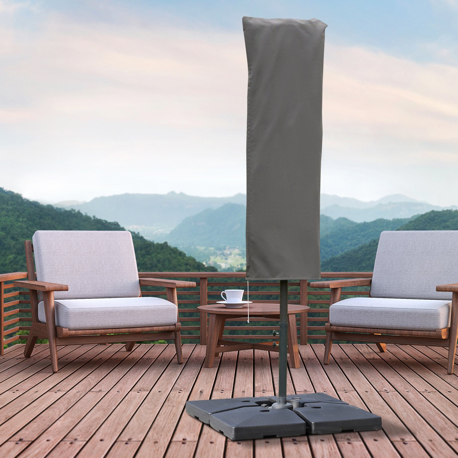 Capa protetora Outsunny para guarda-sol, Ø63x164 cm, resistente às intempéries, para jardim e pátio, com zíper para mastro, cinza.