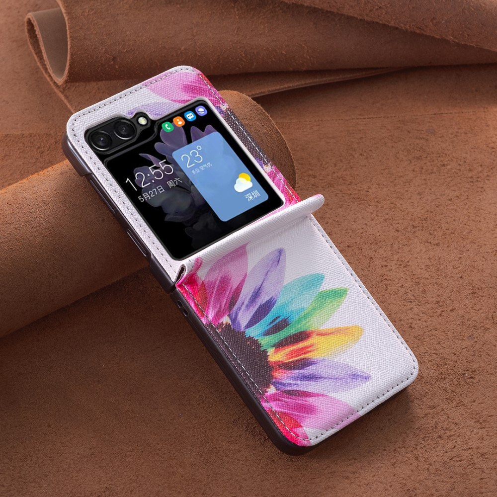 Samsung Galaxy Z Flip7 FE / Z Flip6 Leder Hardcase Schutzhülle - Sonnenblume