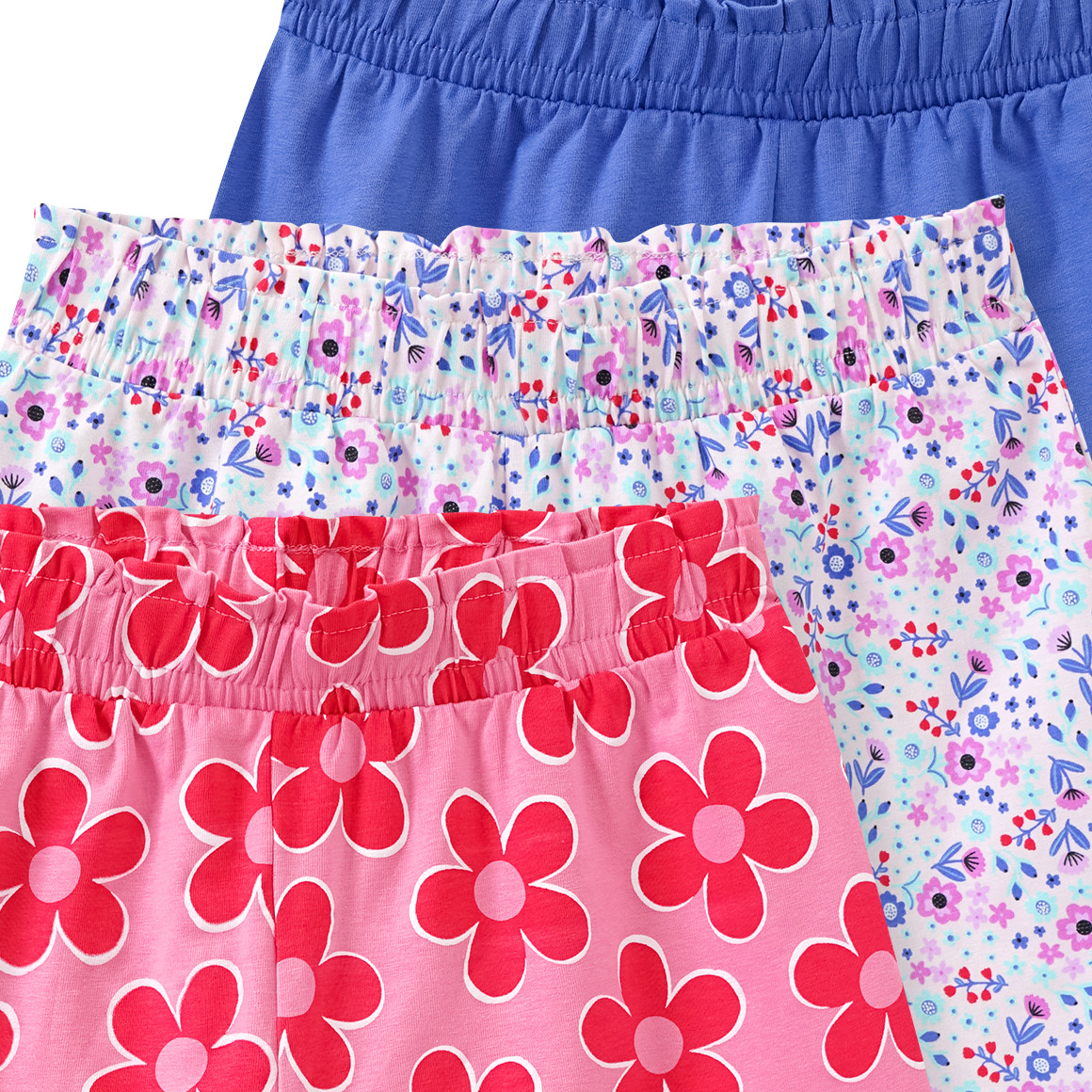 Famy 3 Mädchen Shorts mit bunten Motiven zartrosa / blau / rosa