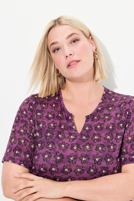 Jerseykleid, A-Linie, florales Muster, Tunika-Ausschnitt