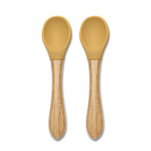 Lot de 2 cuillères en silicones manche bambou JAUNE - LORELLI