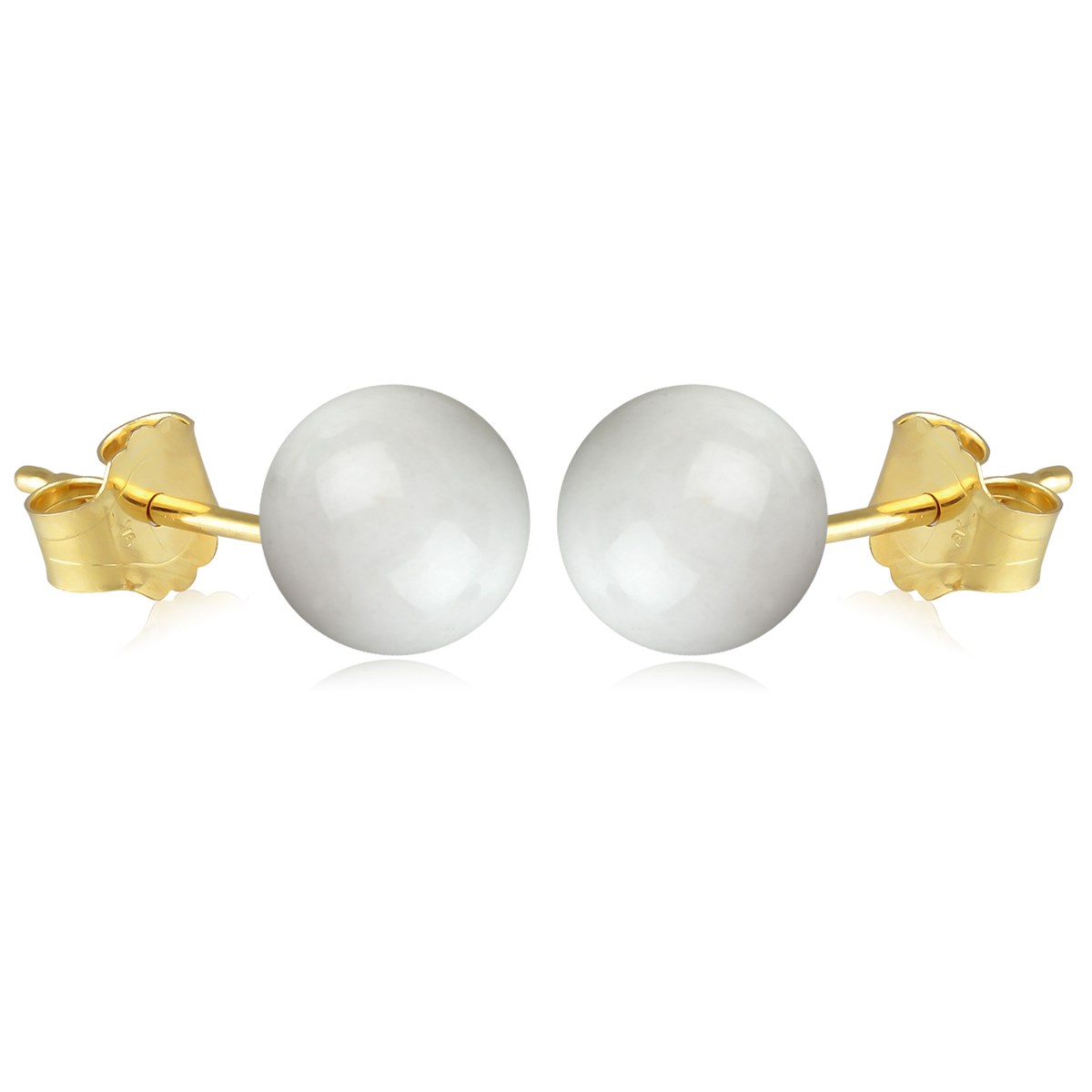 Boucles d'oreille plaqué or boule agate blanche 10MM