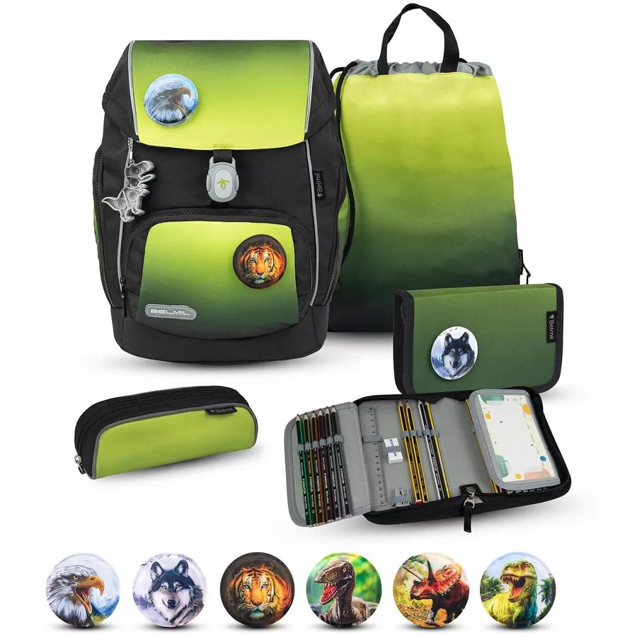 Belmil Schulranzen Premium Comfy Plus Set 5-teilig Black Green