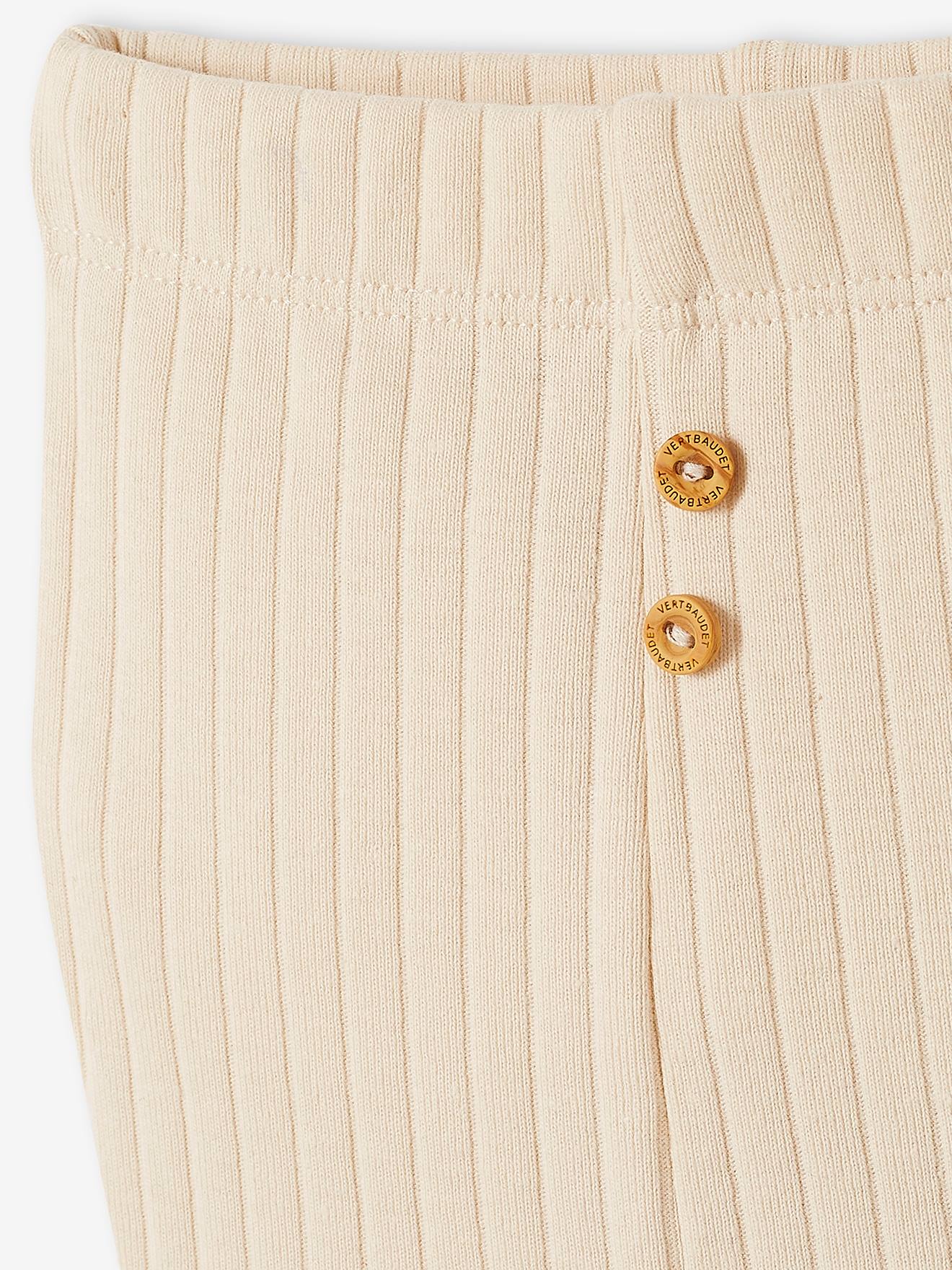 Conjunto de malha canelada para bebê, camiseta e calça, bege claro liso