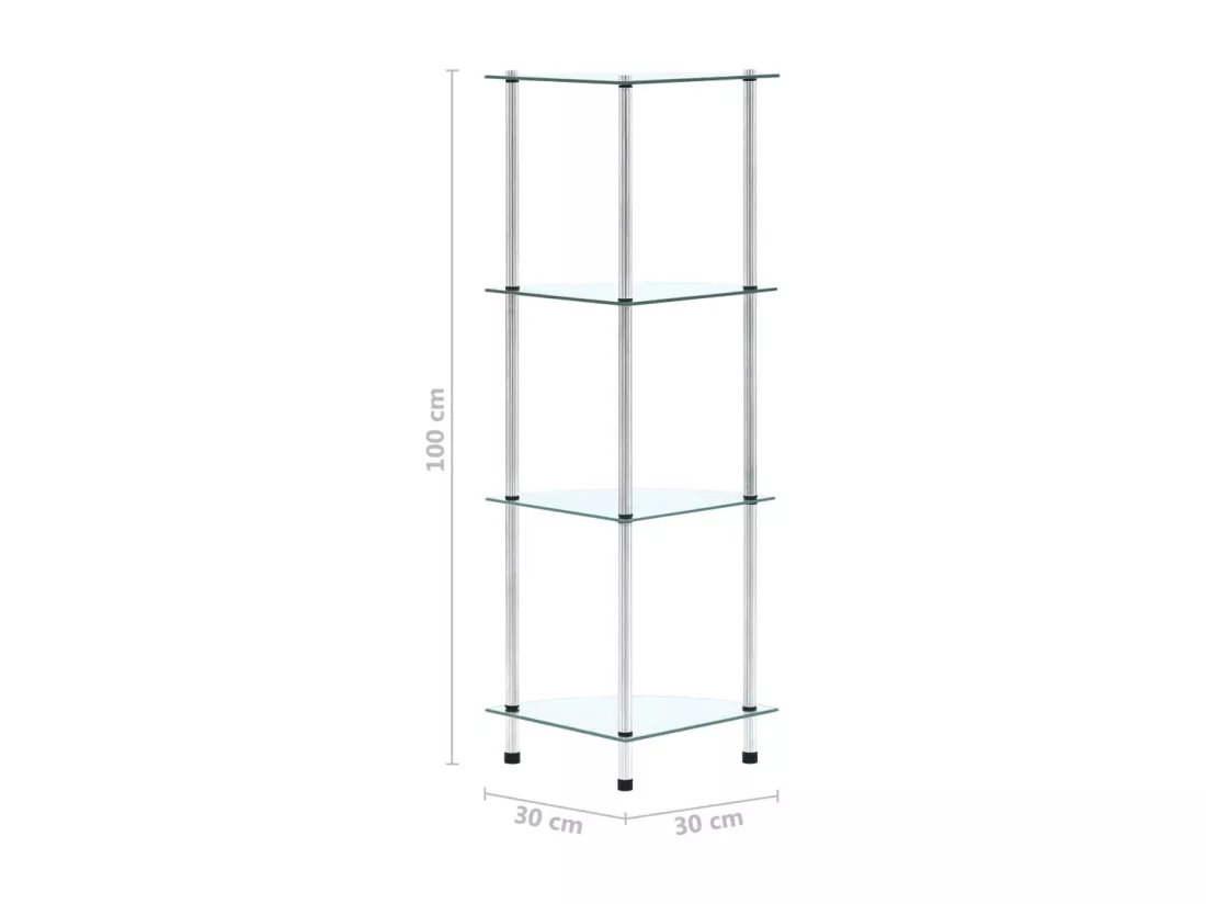 Étagère 4 niveaux Transparent 30x30x100 cm Verre trempé