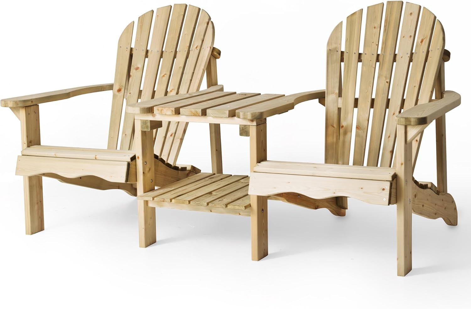 Amata Double Adirondack Stuhl mit Tisch für Draußen, UNGURS Collection - Komfort für Zwei - Wetterfester Holzstuhl für Terrasse, Hinterhof und Garten Feuerstellen - Ergonomisch und Langlebig (Holz)