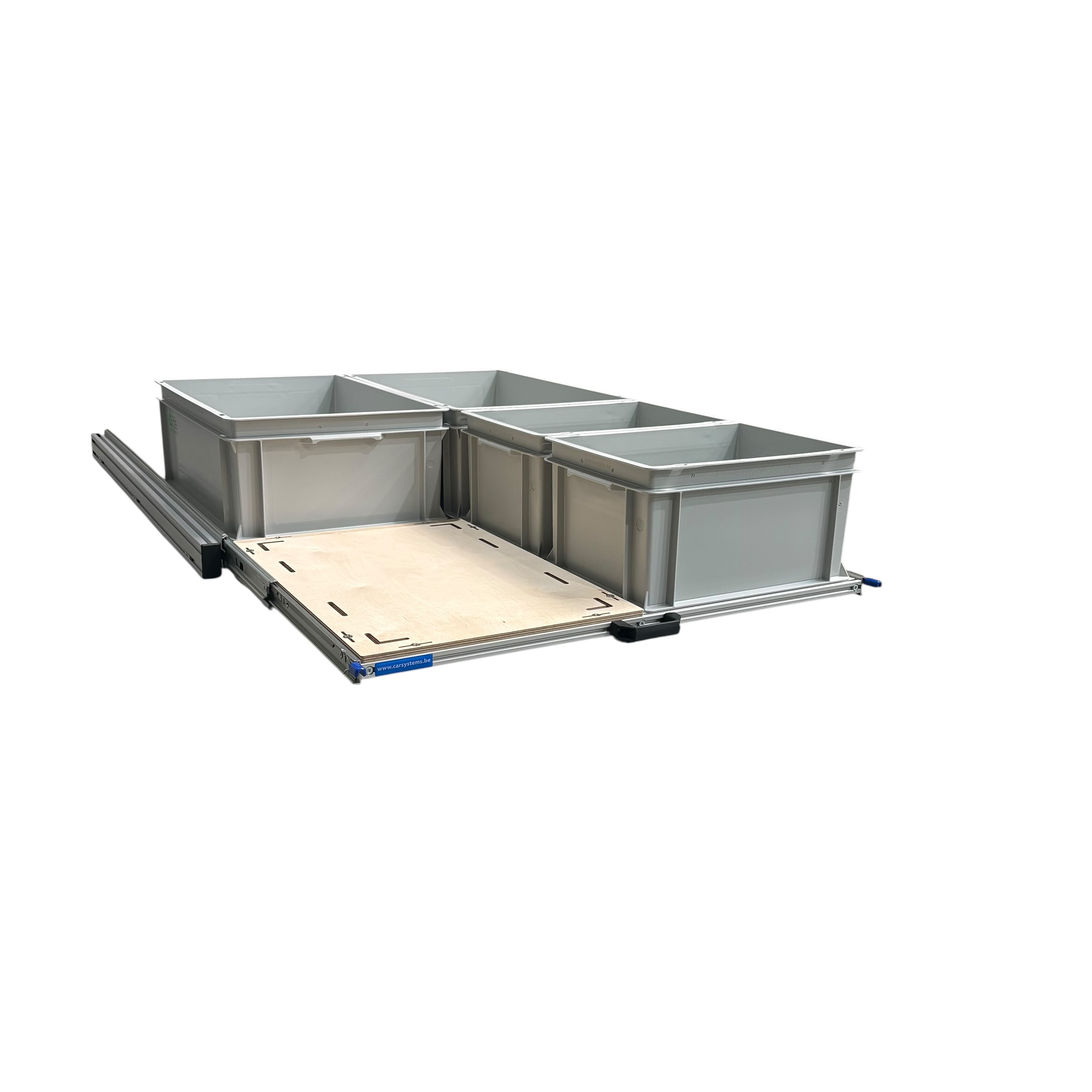 Aluminium 120x80 cm schuifframe met 4 open bakken en multiplex