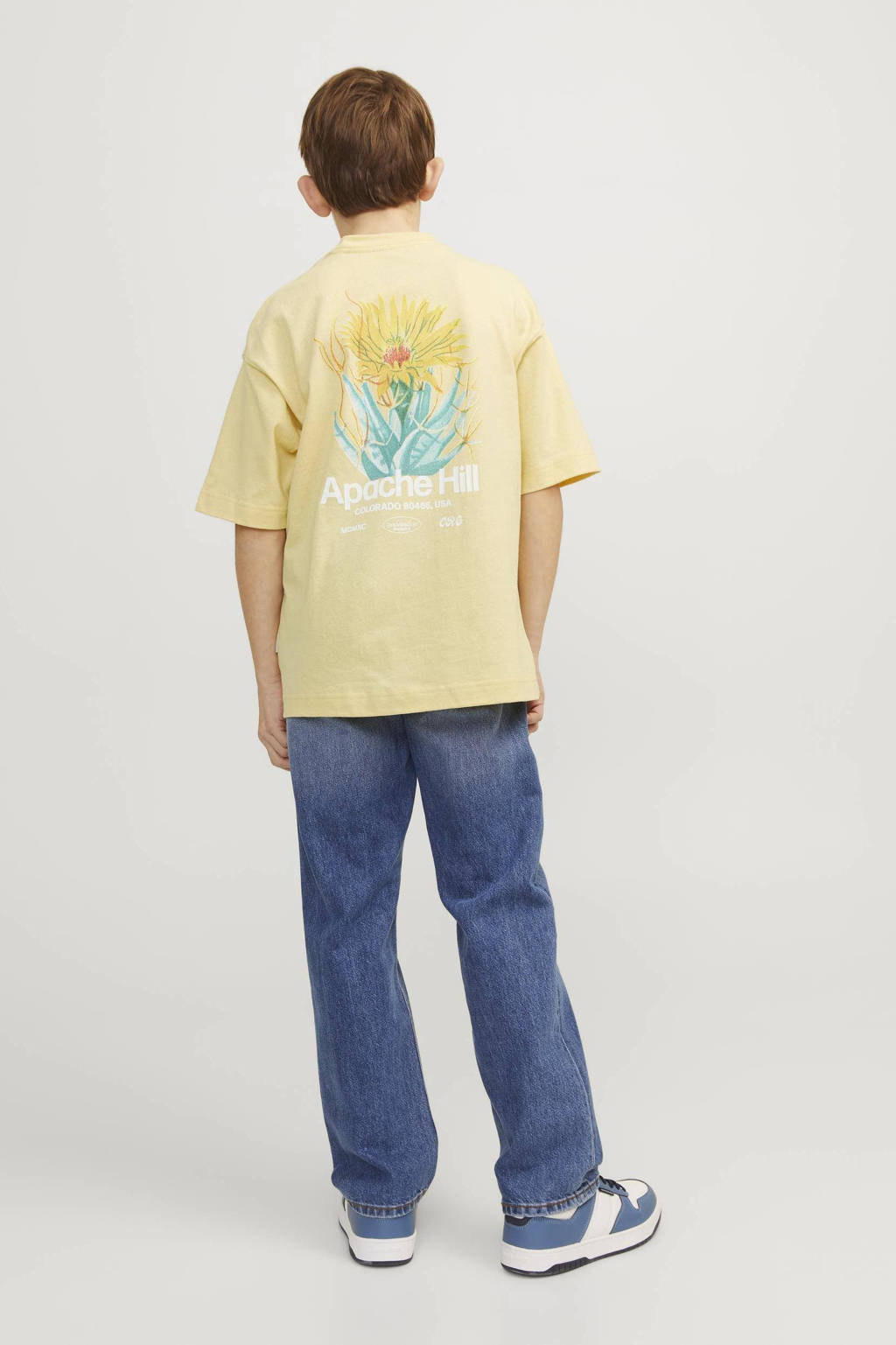JACK & JONES T-shirt JORCASABLANCA met backprint lichtgeel