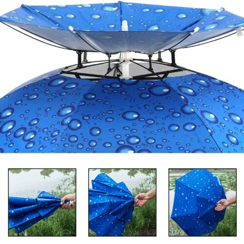(Ø77cm) Doppeldach Regenschirm Angel Hut Sonnen Schirm Kopf Bedeckung - Silber / Blau