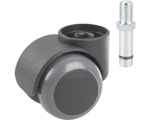 Tarrox dubbel wiel voor gevoelige vloeren, zwart kunststof, tot 40 kg, EN 12529 met M10 pen/draad