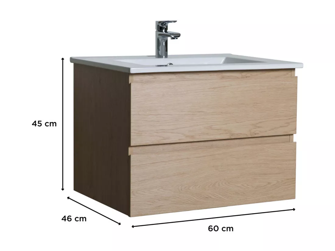Meuble simple vasque décor chêne 60cm + vasque