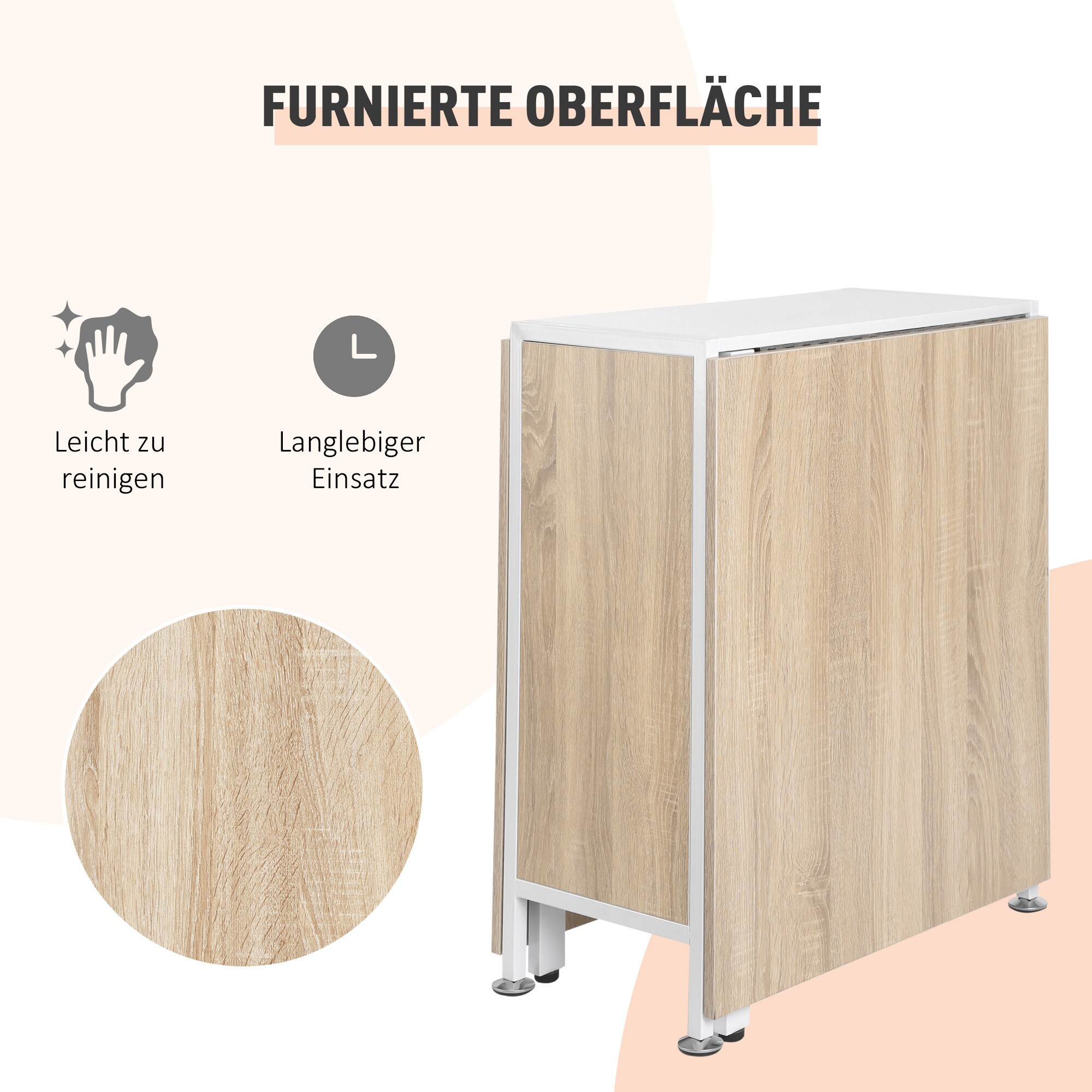 HOMCOM Klapptisch mit Stauraum natur, weiß 169 x 62 x 75 cm (LxBxH)