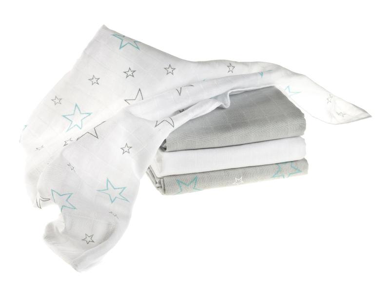 MAKIAN Mulltuch 4-er Set 70 x 70 cm Hellgrau und Weiss Ster Mulltücher 70 x 70 cm Hellgrau / Weiss Sterne