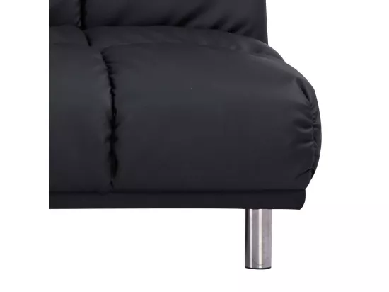 Canapé-lit clic-clac 3 places pour couchage d’appoint taille 120 x 191 cm en finition PU noir et pieds en acier inoxydable finition chromée - MELLOW