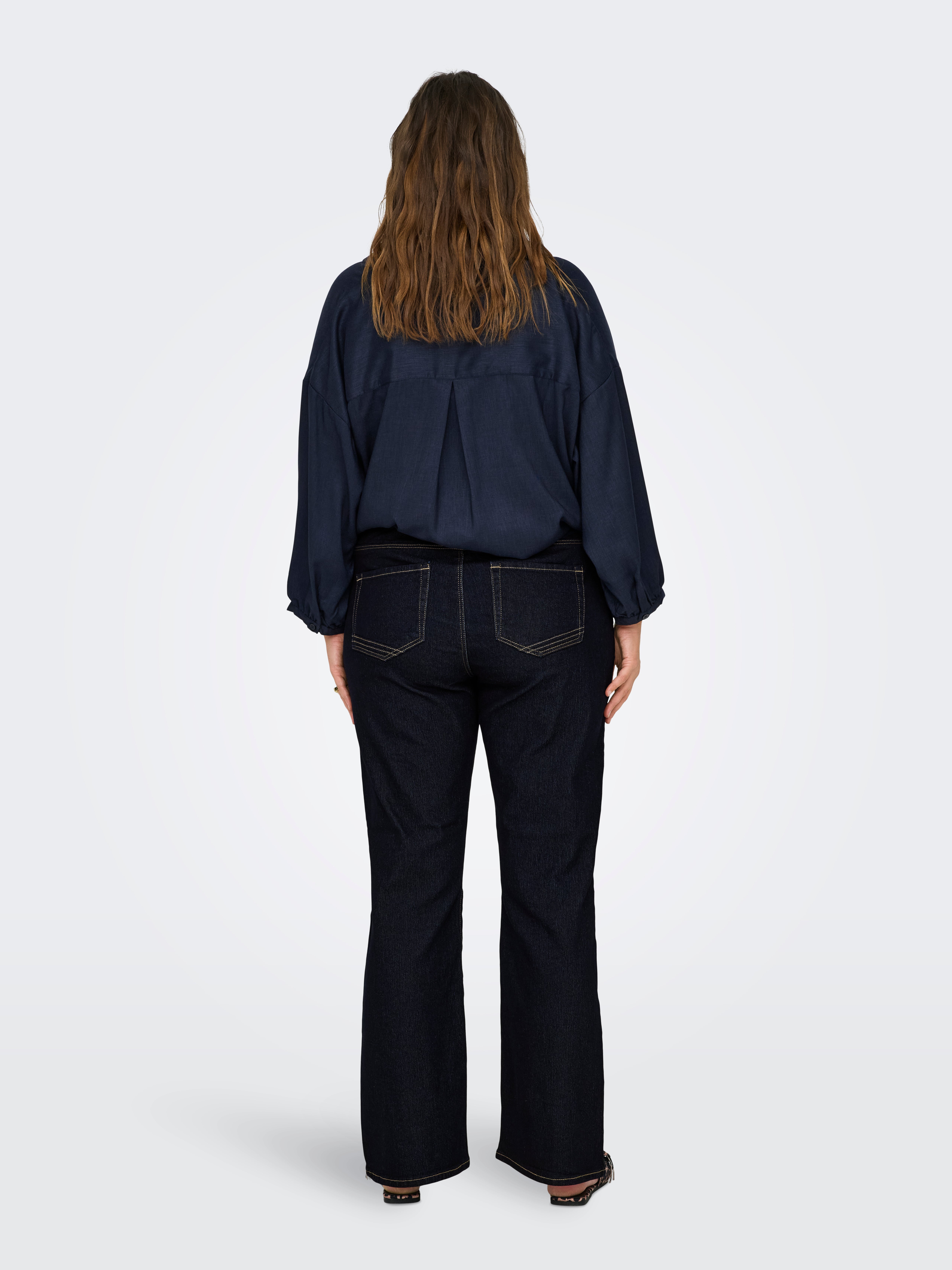 CARSANDRA Hohe Taille Ausgestellt Jeans Dark Blue Denim