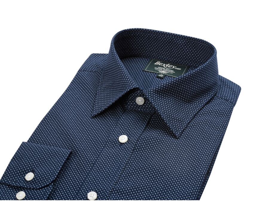 Chemise coton imprimée navy motif beige - Poche poitrine - ALBÉRIC