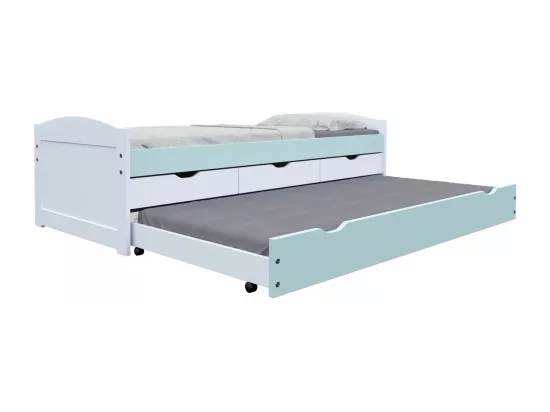 GLASCA - Chambre 90x200cm en Pin Massif Vert d'Eau et Blanc