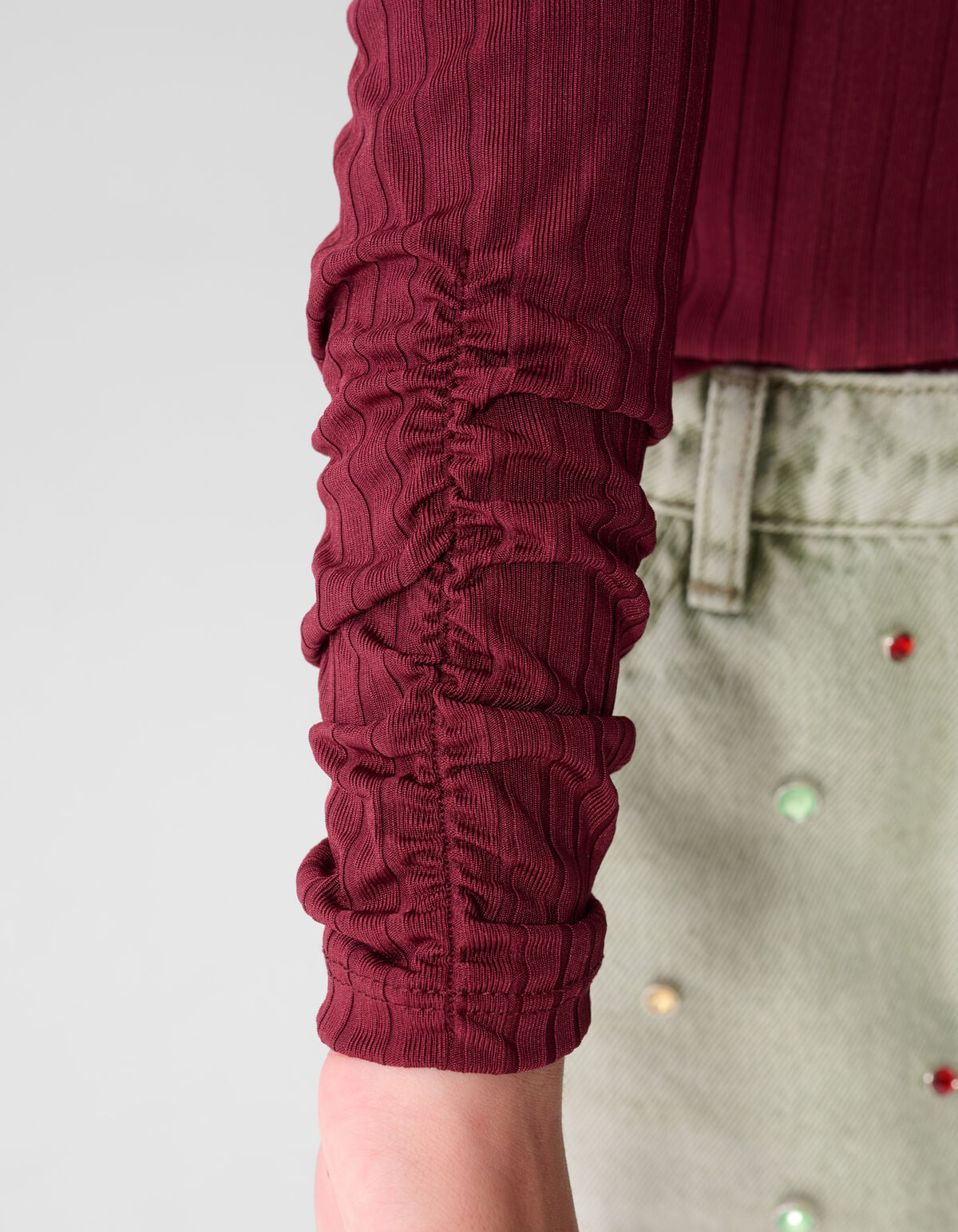 Puff Rib Longsleeve Top Donkerrood