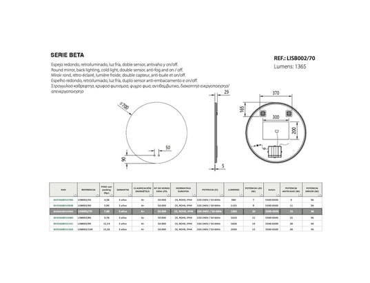 CRISTALED - Miroir de salle de bains lumineux éclairage intégré led rétr...