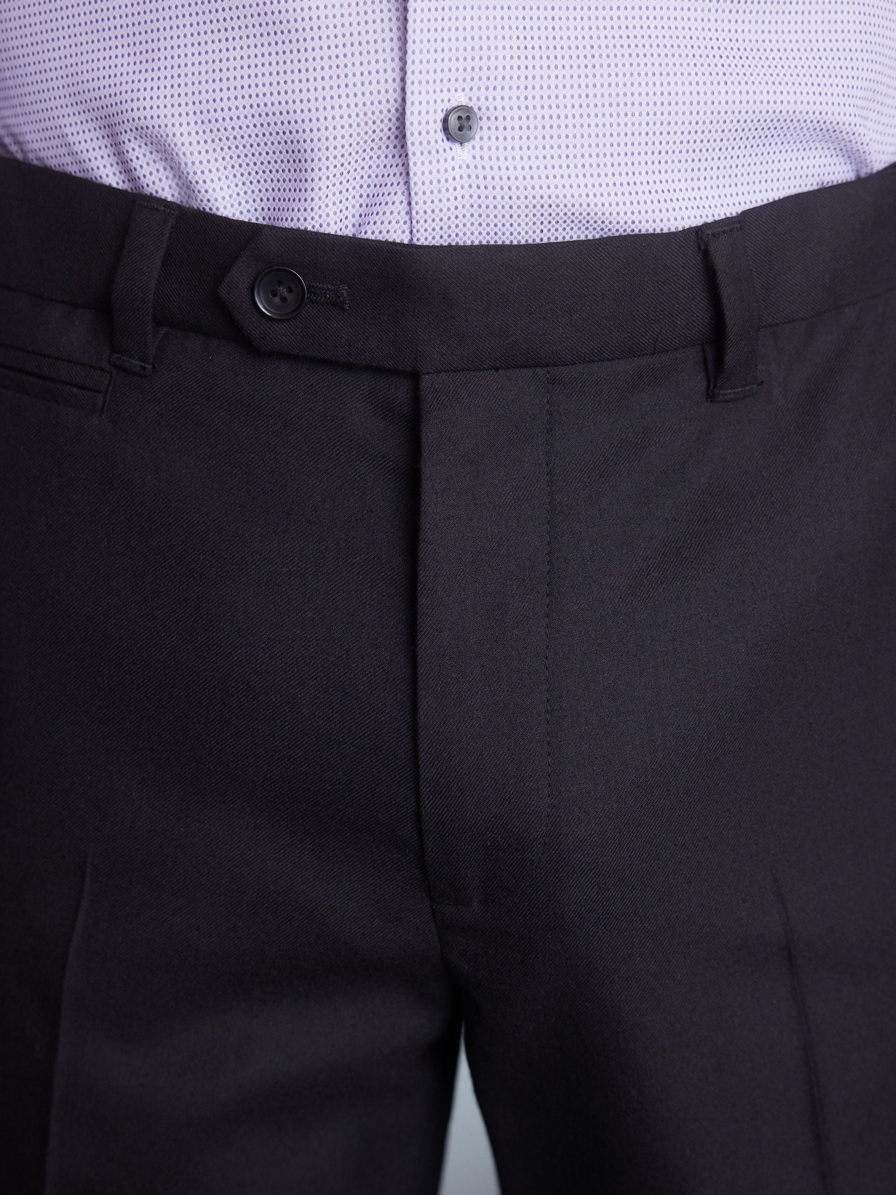 Zwart - Normale Pasvorm - Signature - 100% Wollen broek met Motion Flex-tailleband