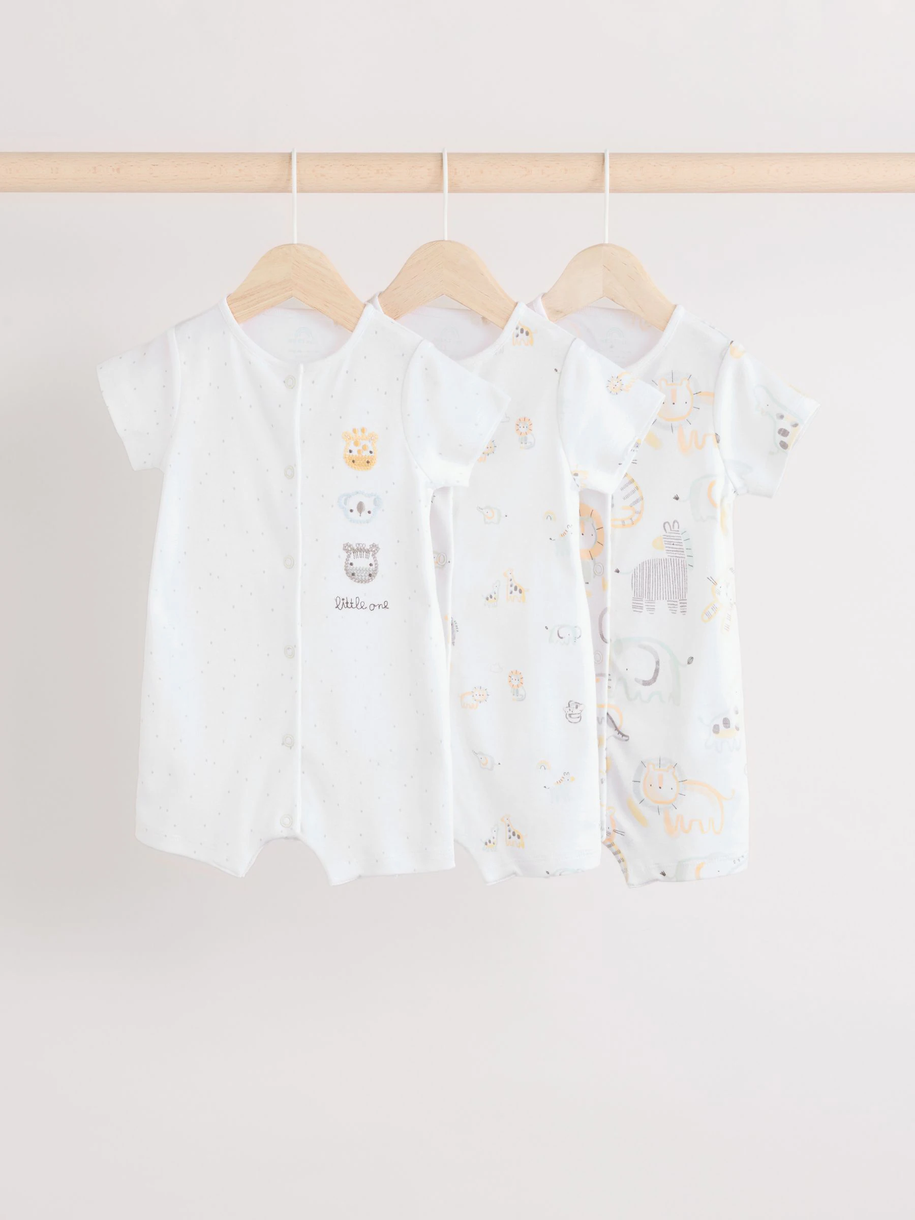 Wit met safariprint - Embroidered 3 Pack Baby Rompers
