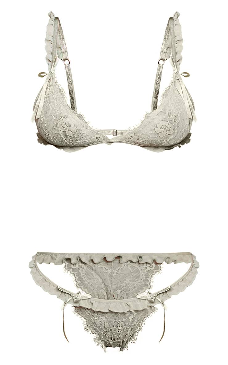 Pastel Green Ensemble Soutien-gorge Triangle En Dentelle À Volants Et Culotte