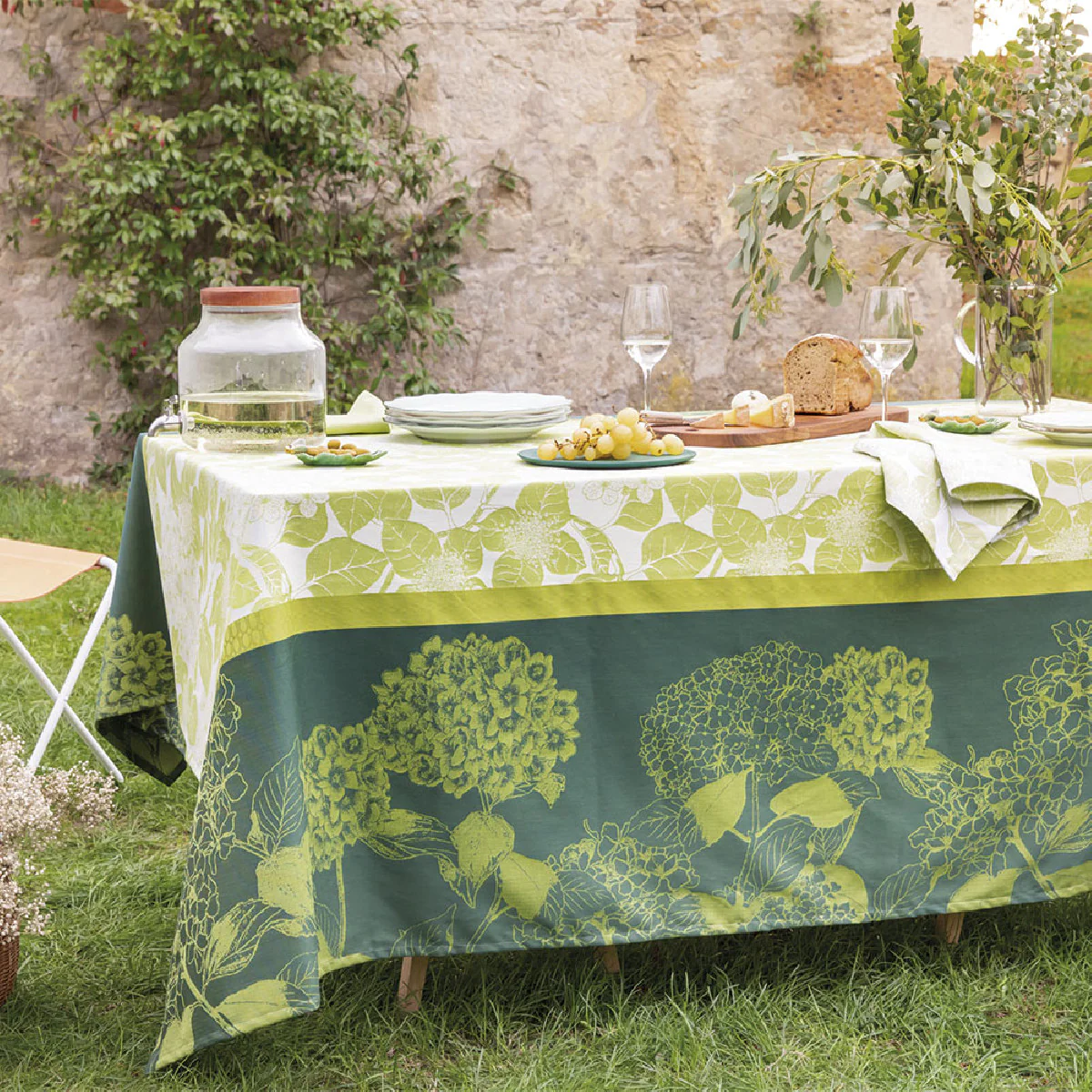 Chemin de table pur coton vert 180X55 Garnier Thiebaut