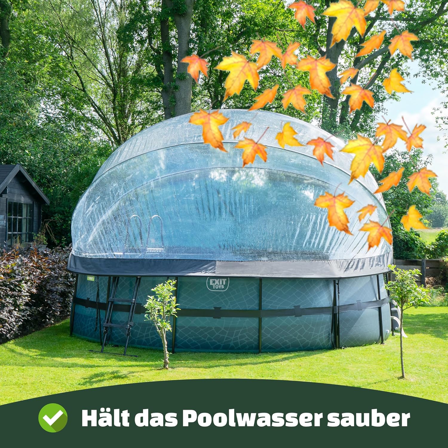 EXIT Toys Stone Pool mit Multifunktionale Abdeckung - ø488x122cm - Großer, Runder Rahmenpool mit Sandfilterpumpe und Poolleiter - Extra tiefer Pool - Für Sauberes und Warmes Poolwasser - Grau
