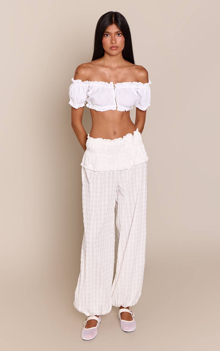 Blanc Pantalon Ballon Texturé Froncé À Taille Élastiquée