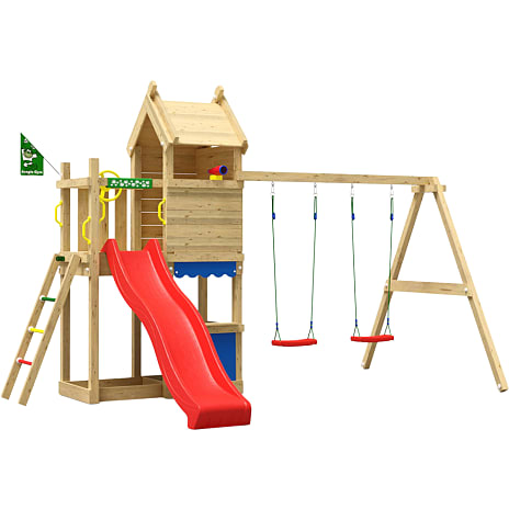 Jungle Gym Resort legetårn komplet inkl. gyngemodul og rød rutsjebane
