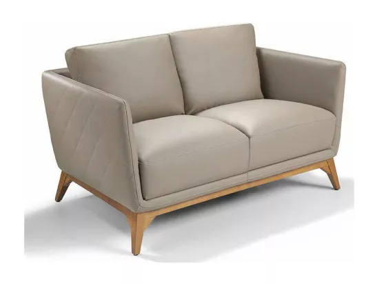 Canapé 2 places contemporain cuir capitonné et bois noyer Kila-Couleur Aqua 23 Chocolat