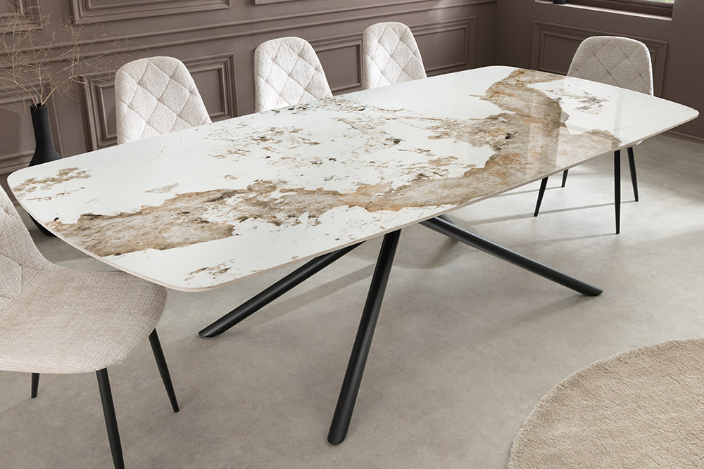 Design Esstisch OSAKA 200cm weiß schwarz Pandora Keramik Sterngestell Metall