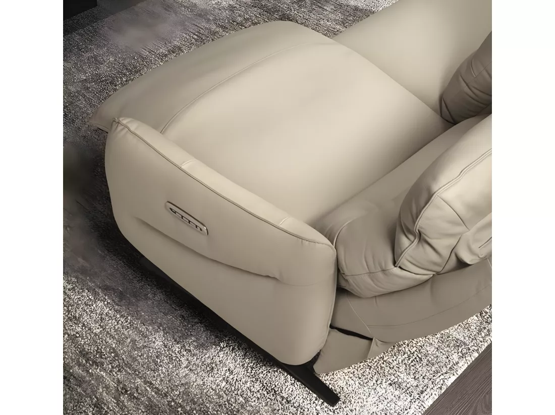 Canapé de relaxation en cuir Kondonia-Couleur Beige-Système Fixe - sans relax-2 places