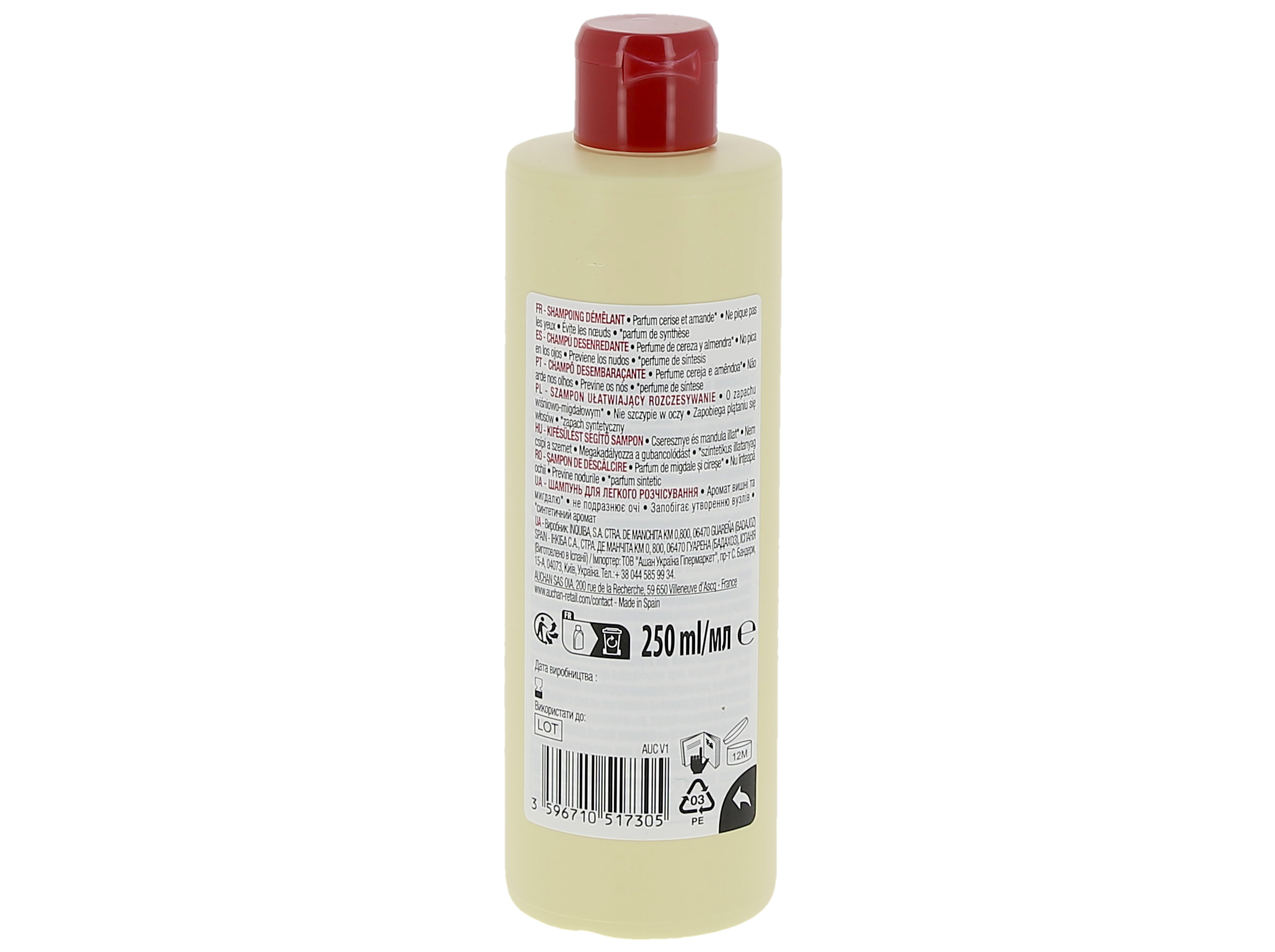 CHAMPÔ AUCHAN KIDS 2EM1 CEREJA E AMÊNODA 250ML