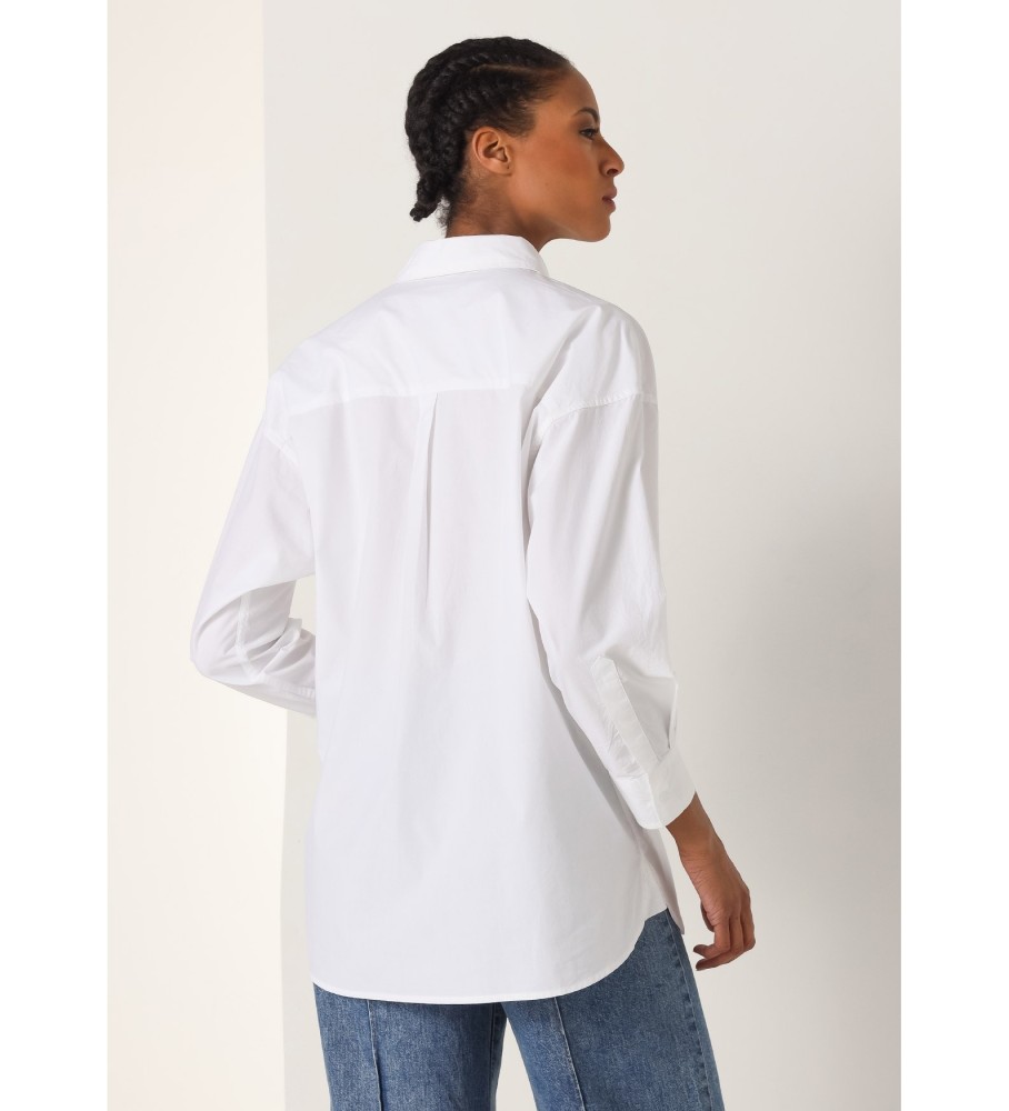 Camisa Lois de popeline de manga comprida com bolsos, branca