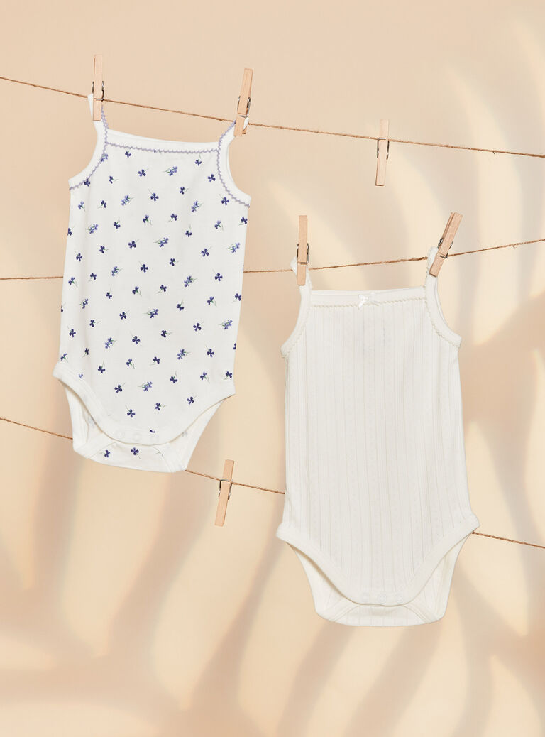 Lot de 2 bodys écrus fantaisie en coton biologique