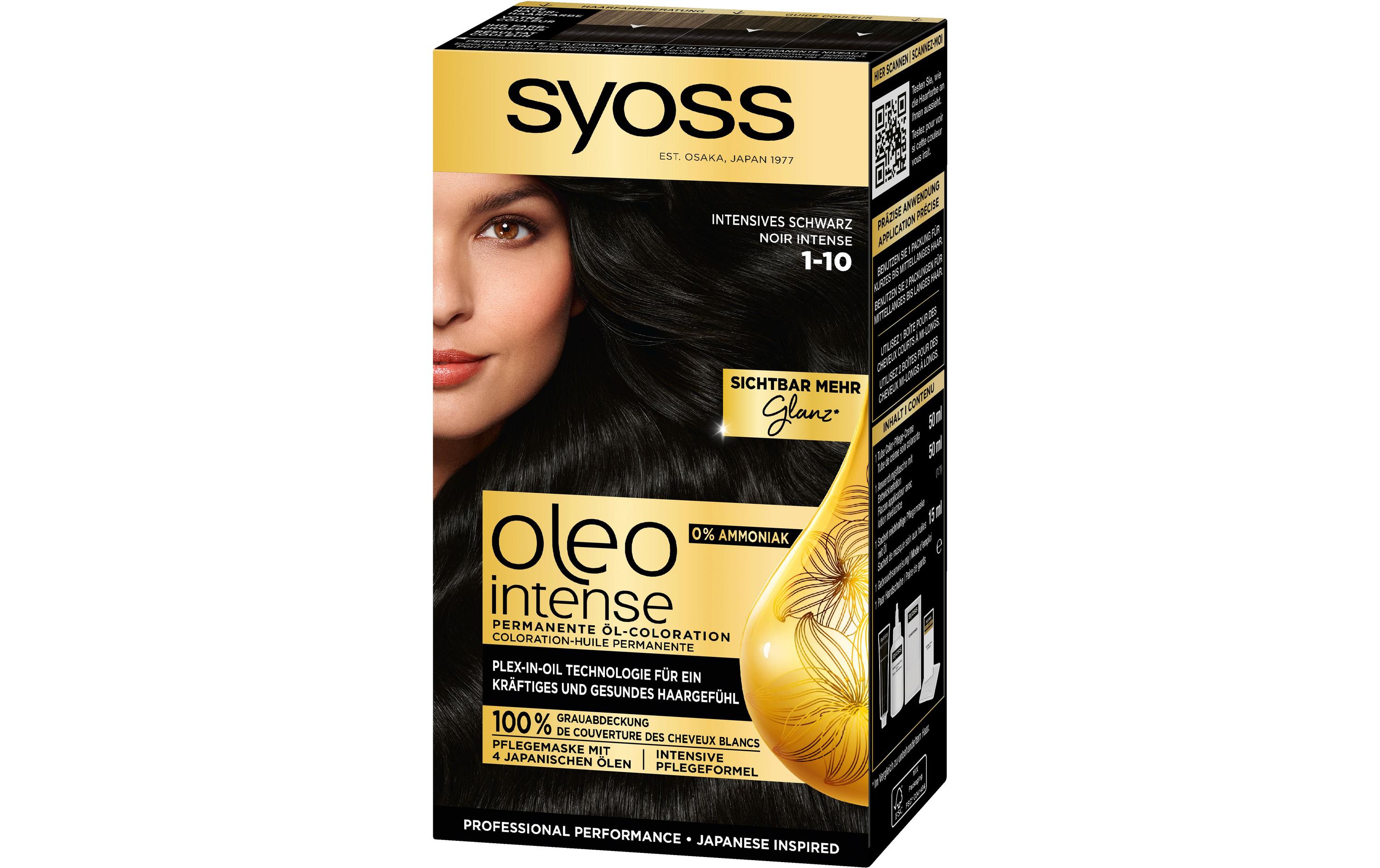 Haarcoloration Oleo Intense 1-10 Intensives SchwarzPermanente Haarfarbe für glänzendes, glattes und gesund aussehendes Haar