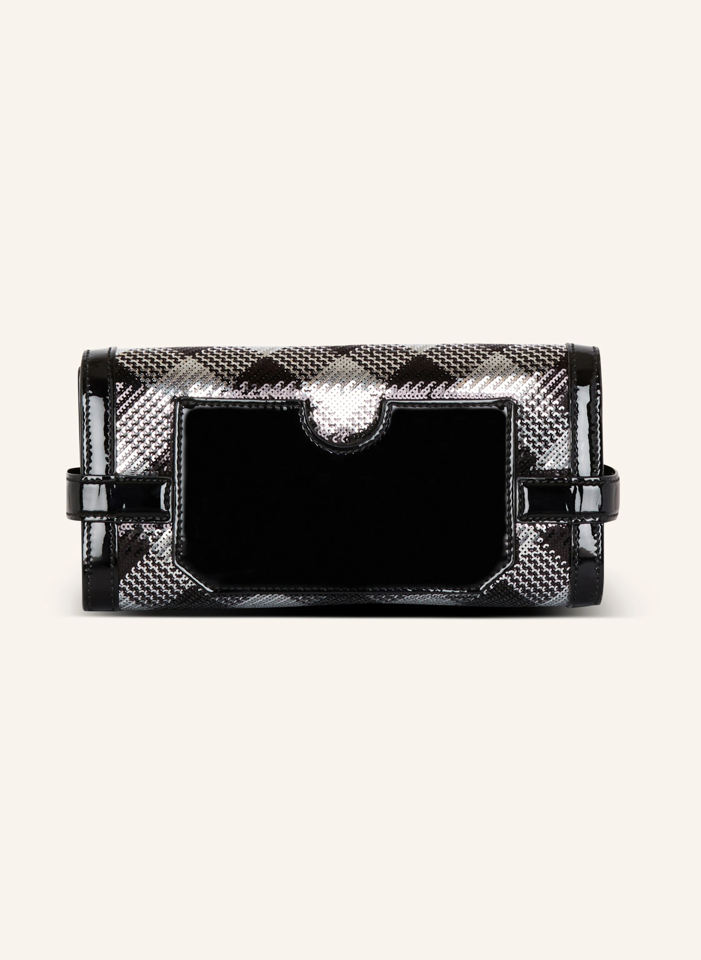 BALMAIN Pochette B-Buzz 23 mit Karo-Pailletten und Lackleder